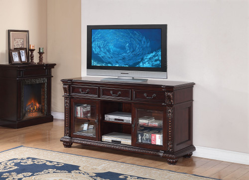 Homeroots Furniture TV Stand, Cherry Finish, 65 x 20 x 34 Inches