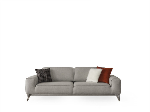 Homeroots Living Room 90" Linen Sleeper Sofa with Three Toss Pillows, Linen and Silver