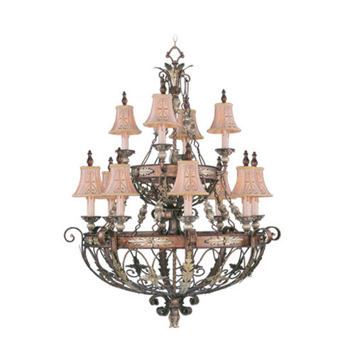 Bronze And Cream Twelve Light Metal Dimmable Chandelier With Shades