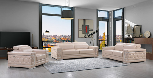 Homeroots Furniture 114" Modern Beige Leather Sofa Set, Beige, Modern