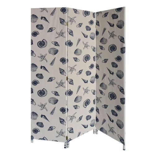 Homeroots Home Decor 3 Panel Room Divider, Beige and Blue, Soft Fabric Finish