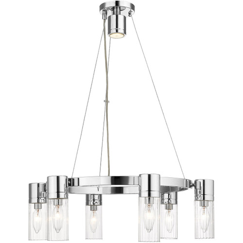 Silver And Clear Six Light Metal Dimmable Chandelier With Shades