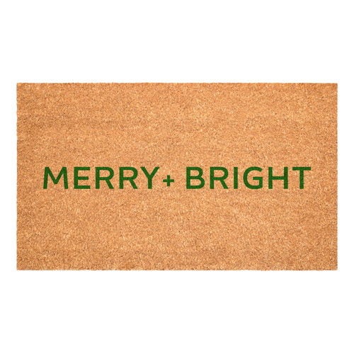 24" X 36" Brown And Green Christmas Merry and Bright Outdoor Coir Door Mat