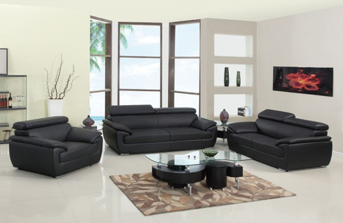 Homeroots Furniture 86" Captivating Black Leather Sofa, Black, Recliner