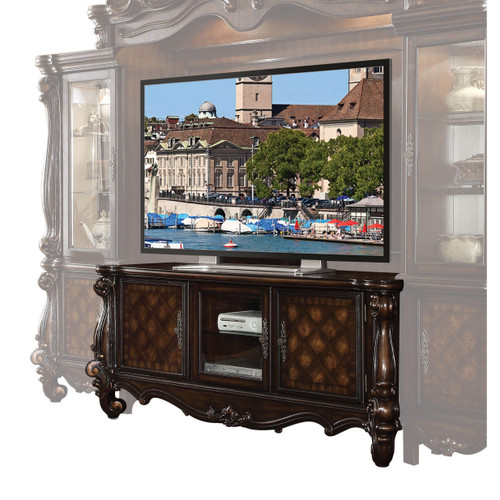 Homeroots Furniture 21" X 74" X 31" Cherry Oak Wood Poly Resin Glass TV Console, Cherry Oak Finish