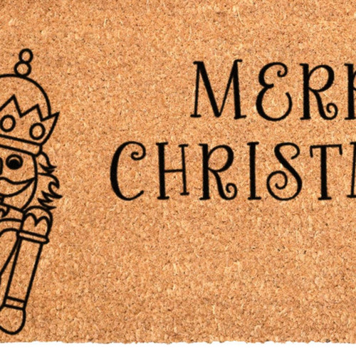 17" X 29" Brown And Black Christmas Merry Christmas Outdoor Coir Door Mat