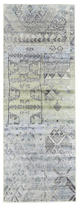 8' Green And Gray Abstract Runner Rug