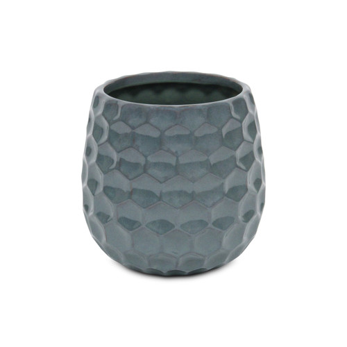 Blue Ceramic 38 Ounce Round Distressed Pot Planter