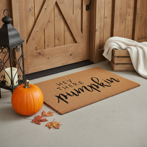 17" X 29" Brown And Natural Fall Hey There Outdoor Coir Door Mat
