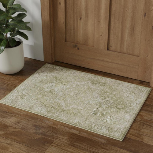 3' X 5' Sage And Ivory Floral Medallion Area Rug