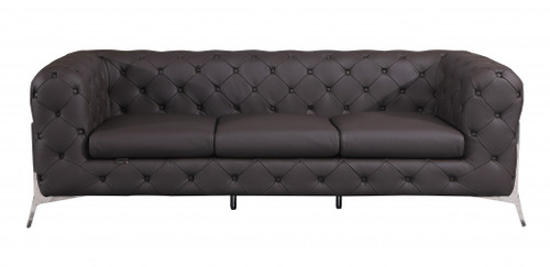 Homeroots Living Room 93" Brown Genuine Leather Standard Sofa, Brown Finish