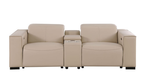 Two Piece Beige Genuine Leather Five Person Seating Set