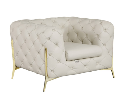 Homeroots Living Room Glam Beige and Gold Tufted Leather Armchair, Beige and Gold, Tufted
