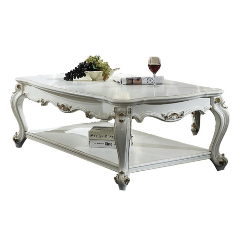 Homeroots Living Room 36" x 55" x 20" Antique Pearl Wood Poly-Resin Coffee Table, Antique Pearl Finish