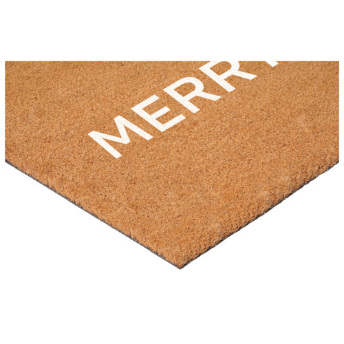 17" X 29" Brown And White Christmas Merry and Bright Outdoor Coir Door Mat