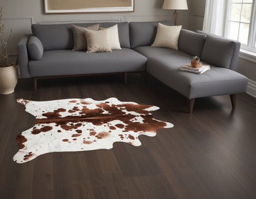 5' X 7' Brown And White Cowhide Cowhide Print Area Rug