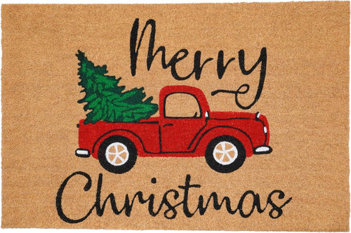 17" X 29" Brown Red And Green Christmas Merry Christmas Outdoor Coir Door Mat