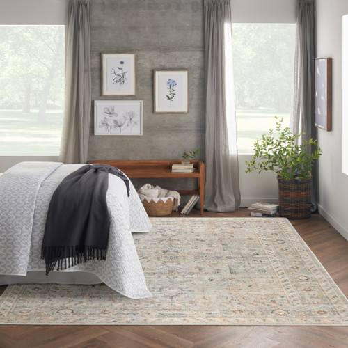 7' X 10' Gray Floral Distressed Area Rug
