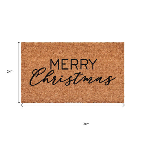 24" X 36" Brown And Black Christmas Merry Christmas Outdoor Coir Door Mat