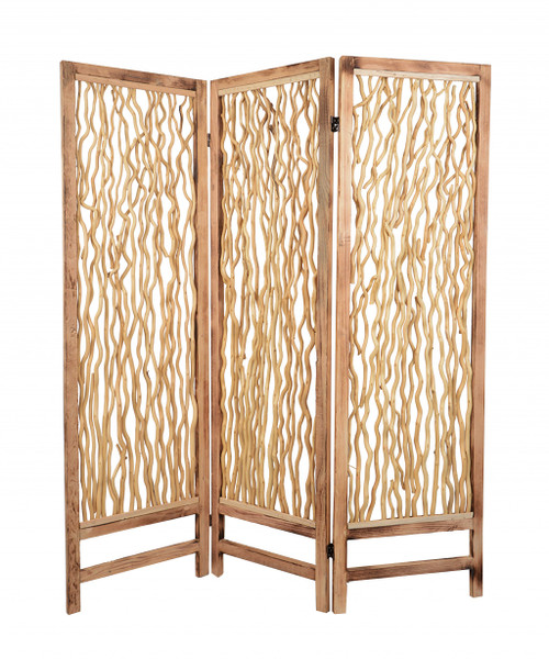 Homeroots Home Decor 1" X 60" X 69" Wood Foldable 3 Panel Screen in Brown Finish, 3 Panel