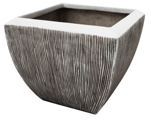 Homeroots Decor Large Distressed And Ribbed Flower Pot Planter, Ribbed Whitewash Grey Finish, Large Size