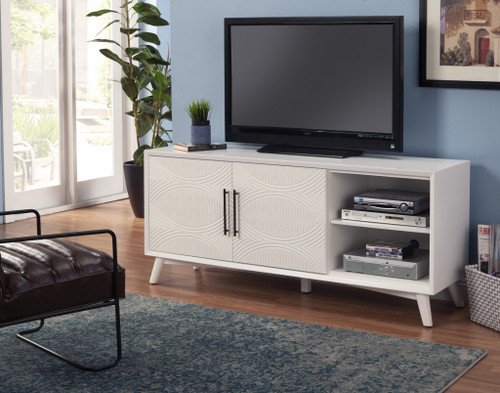 Homeroots Living Room Stylish White Textured Mid Century Modern TV Console, White, Textured