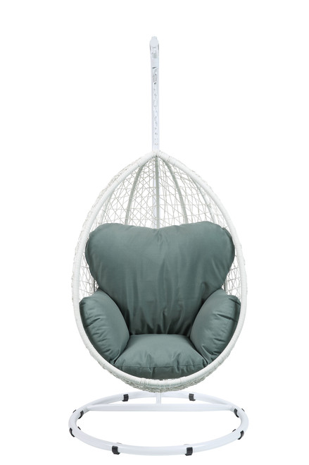 homeroots outdoors Hanging Pod Wicker Patio Swing Chair, Green and White