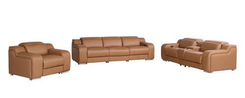 Three Piece Chestnut Leather Six Person Seating Set