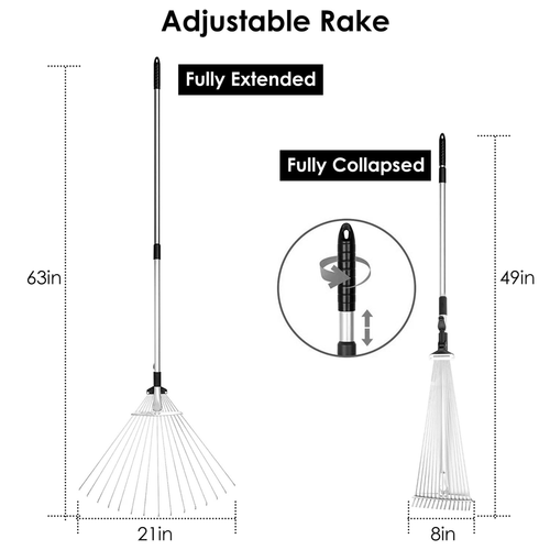 63in Adjustable Garden Leaf Rake
