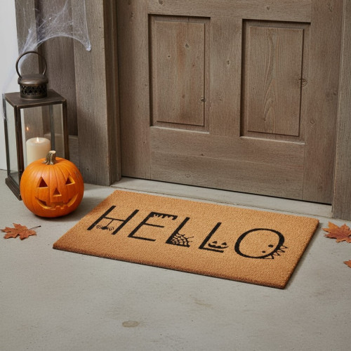 17" X 29" Black And Natural Halloween Halloween Hello Outdoor Coir Door Mat