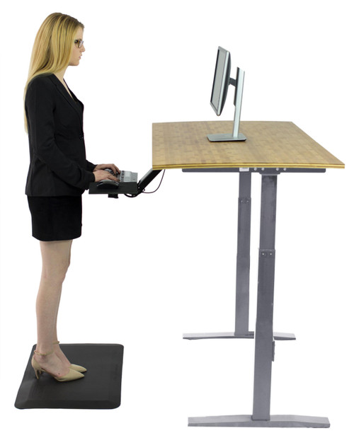 Homeroots Office Gray and Natural Bamboo 45" Dual Motor Electric Adjustable Desk