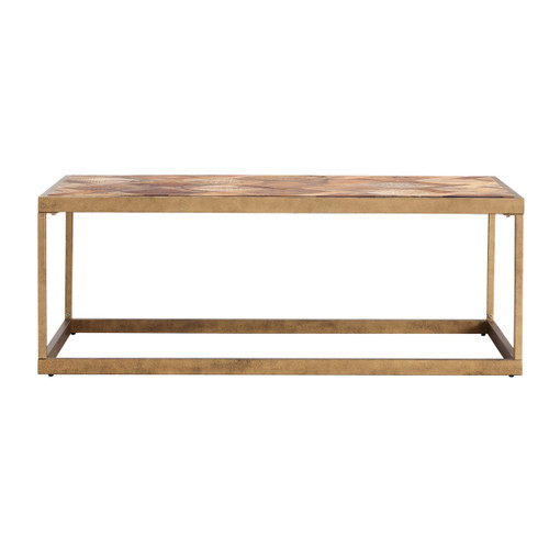 Homeroots Living Room 48" Natural and Natural Brown Solid Wood and Metal Rectangular Coffee Table, Natural Finish