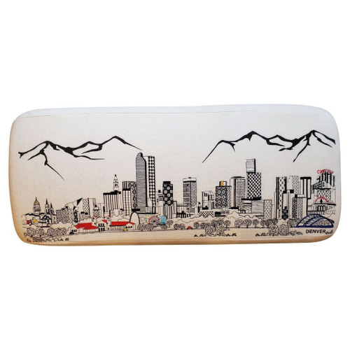 Homeroots Living Room Denver Daylight Skyline Embroidered Ottoman, White, 38"