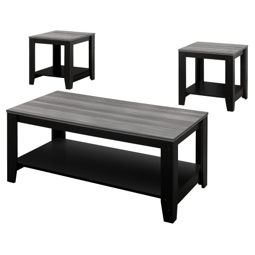 Homeroots Living Room Black Grey Top Table Set, 3-Piece