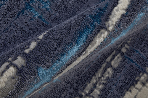 5' X 8' Ivory and Blue Abstract Power Loom Distressed Non Skid Area Rug