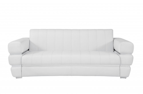 Homeroots Living Room 89" White Genuine Leather Standard Sofa, White Finish, 89 Inch Width