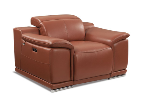 Homeroots Living Room Mod Camel Brown Italian Leather Recliner Chair, Camel Brown, Motorized Recliner