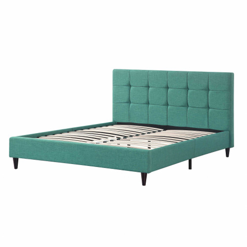 California King Blue Modern Upholstered Square Stitched Platform Bed Solid Wood