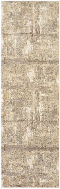 8' Brown and Ivory Abstract Distressed Runner Rug