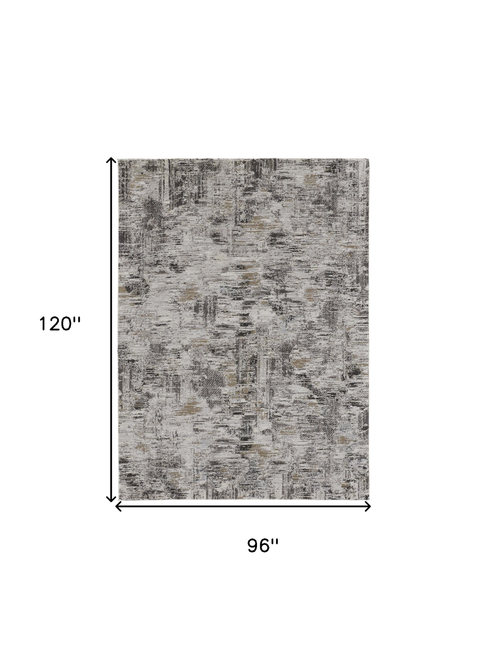 8' X 10' Gray Ivory And Tan Abstract Distressed Area Rug