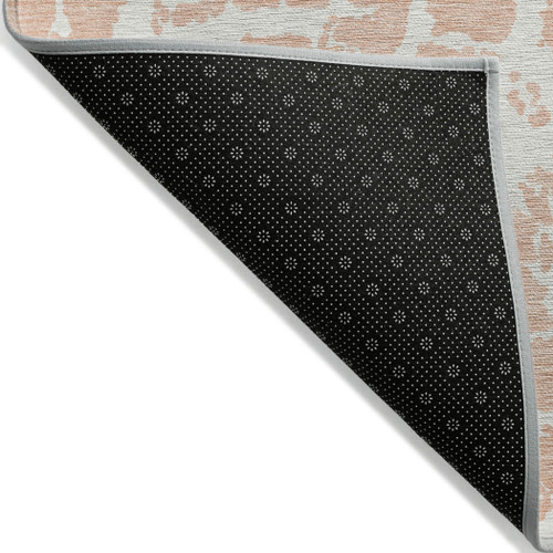 10' X 14' Peach and Ivory Abstract Washable Non Skid Indoor Outdoor Area Rug