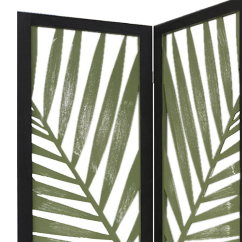 Homeroots Home Decor 3 Panel Room Divider, Green, Tropical Leaf Design