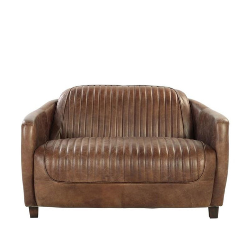 Homeroots Furniture Retro Brown Leather Loveseat, Brown Finish, 50 x 37 x 31 Inches