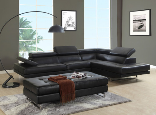 Homeroots Furniture 124" x 94" x 36" Black Sectional, Black Color, Right Arm Facing