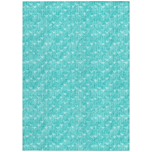 10' X 14' Turquoise Geometric Washable Non Skid Indoor Outdoor Area Rug