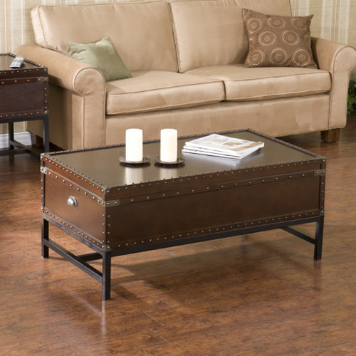 Homeroots Living Room 42" Brown Manufactured Wood and Metal Rectangular Coffee Table, Brown Finish