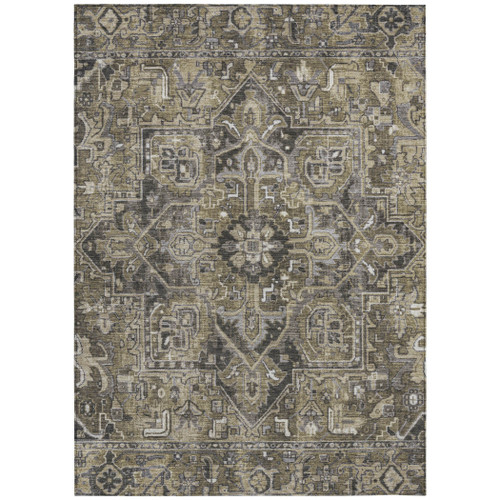 10' X 14' Taupe and Dark Taupe Oriental Washable Non Skid Indoor Outdoor Area Rug