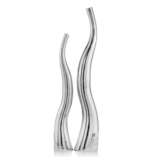 Homeroots Home Decor Set of 2 Modern Tall Silver Squiggly Floor Vases, Silver, Set of 2
