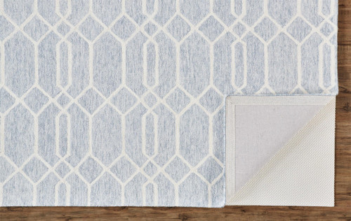8' X 10' Blue and Ivory Wool Geometric Hand Tufted Area Rug