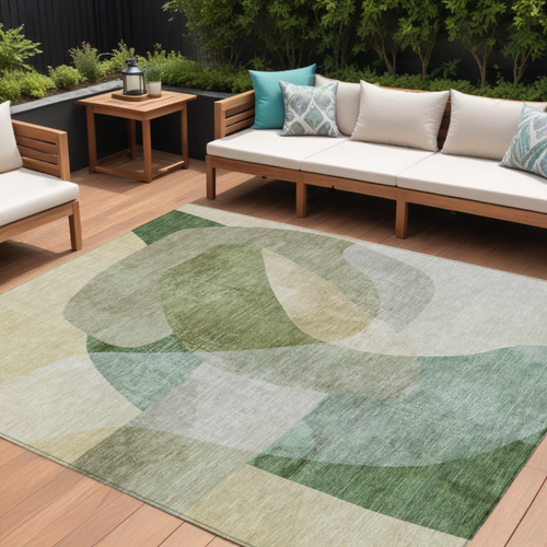 10' X 14' Artichoke Green And Taupe Abstract Washable Indoor Outdoor Area Rug